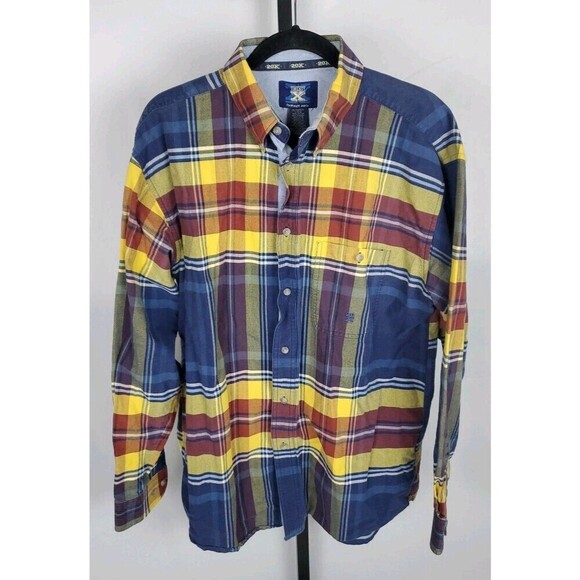 Wrangler Twenty 20X Shirt Mens Large Long Sleeve Button Down Blue Yellow Plaid - Picture 1 of 12